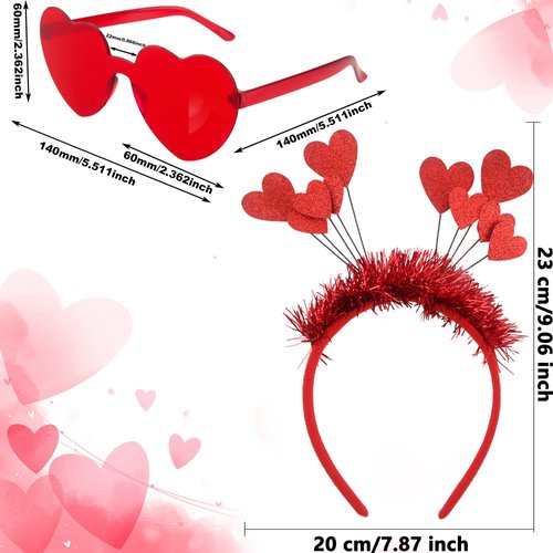 Fahacop 8 Pack Valentine's Day Headband Set Red Sequin Heart Headband and Heart Sunglasses for Wedding Valentine Festival Party Headwear Accessories