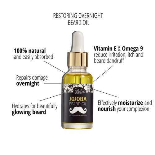 Jojoba Beard Oil: Unscented, Pure & Organic for Men - Stops Itch & Dandruff, Softens Coarse Hair & Mustache, 1 fl oz (30ml)