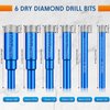 Dry Diamond Drill Bits Set 6 PCs Small Diamond Hole Saw Kit for Granite Marble Porcelain Tile Ceramic Stone Glass Hard Materials (not for Wood) Round Shank 1/4, 5/16, 3/8, 1/2, 9/16, 5/8 inch