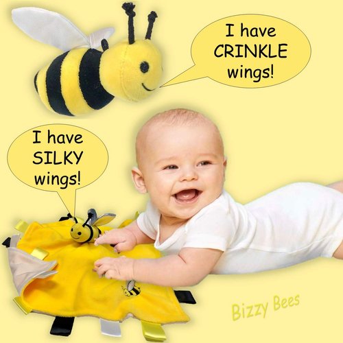 Yelllow Baby Bee Plush Comfort Security Tag Taggy Blanket and 5" Plush Toy Stuffed Bee