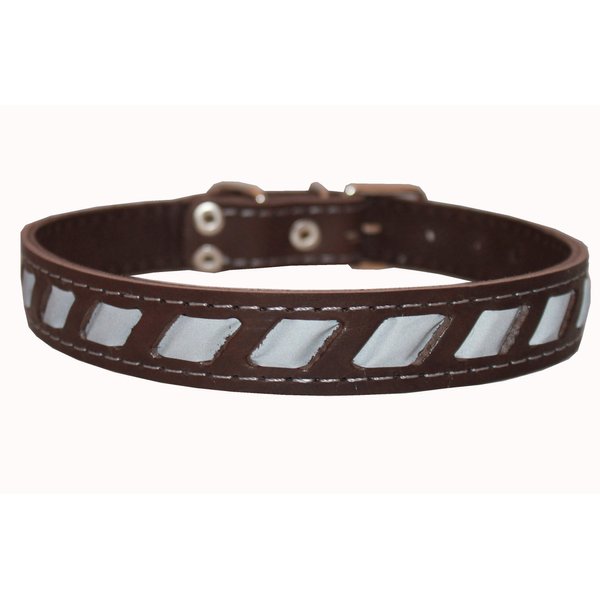 Genuine Leather Reflective Dog Collar 24"x1" Brown Fits 17"-21.5" Neck