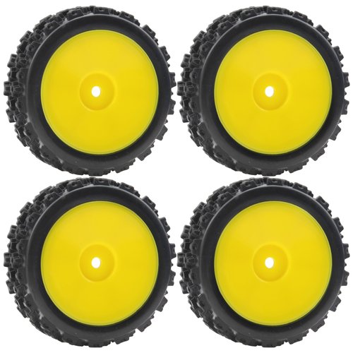 ShareGoo 72mm RC 1/10 On Road Rubber Tires & Wheel Rims 12mm Hex Compatible with Tamiya TT01 Kyosho Fazer Mk2 Traxxas 4Tec 2.0 HSP HPI 1/10 RC On Road Racing & Touring Car(Yellow)
