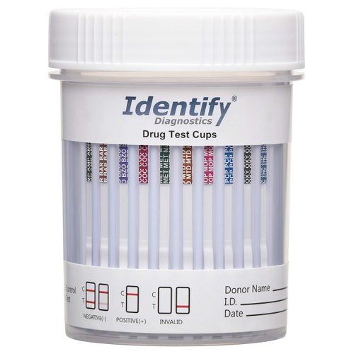 Identify Diagnostics Drug Test Cups - 10 Pack - 10 Panel CLIA Waived Instant Urine Drug Test Kit for AMP,BAR,BZO,COC,MET,MOP/OPI,MTD,OXY,PCP,THC