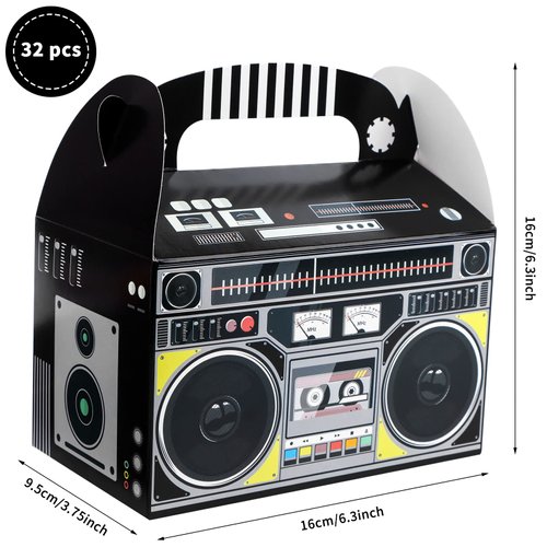 XGOOD 32PCS 80s 90s Boom Box Party Favor Novelty Boom Favor Boxes Party Gift Treat Goodie Boxes 80s 90s Retro Radio Decorations Table Centerpieces for 80s Theme Hip Hop Birthday Party Supplies