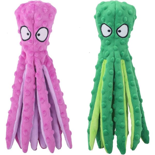 Squeaky Dog Toys Octopus - No Stuffing Crinkle Crinkle Plush Toys for Puppy Teething, Durable Interactive Chew Toys for Small Medium Dogs Indoor Play, 2 Pack
