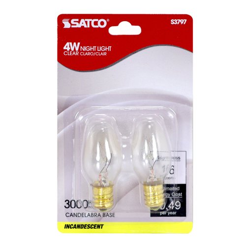 Satco S3797 120V Candelabra Base 4-Watt 4C7 Night Light Bulb, Clear