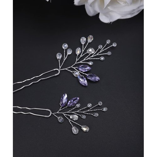 JWICOS Lavender Bridal Wedding Hair Pins Crystal Beads Hair Accessories for Brides and Bridesmaid Pack of 2