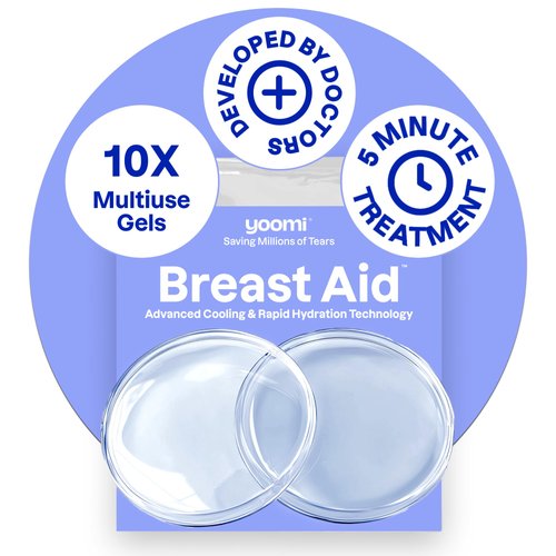Yoomi Breast Aid™ Soothing Cryogel Pads for Sore Cracked Nipples with HOCl, 10x Multiuse, Advanced Cooling Tech for Instant Relief & Repair, Rapid Hydration for Lasting Comfort for Breast Feeding Moms