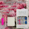 30Pcs Flower Press Ons French Tip Press on Nails Short Almond Fake Nails Blue Glossy Full Cover Design Acrylic Nails Spring Summer Short False Nails Reusable Glue on Nails Set for Women Girls