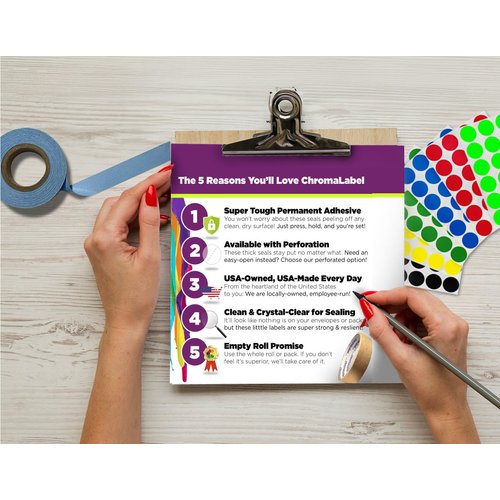 ChromaLabel 1.5 Inch Round Labels, Library Supplies Sealing Stickers, Ideal Envelope Seal Stickers - 5000 Seals for Envelopes per Roll, Non-Perforated Clear Stickers