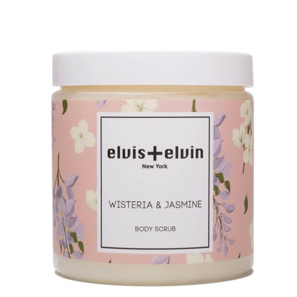 elvis+elvin Body Scrub, Exfoliating Body Scrub to Exfoliate, Smooth & Moisturize Skin - Deep Cleansing & Hydrating, Skin Care for Men and Women 10.1 Fl Oz (Wisteria & Jasmine)
