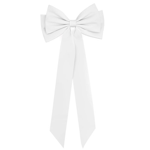cvisay Big Hair Bow with 7.6 Inch Wide Design and 14.18 Inch Ribbon for Women，made with Soft and Silky Material，Ideal for Daily Wear, Holidays, Birthdays, Travel and Bridal -White