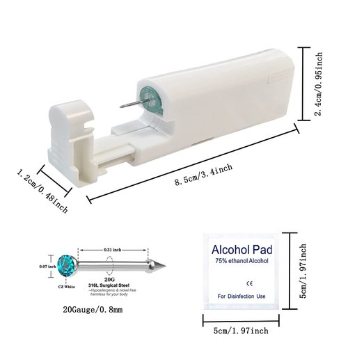 Disposable Self Use Nose Piercing Kit Safe Sterile Nose Piercing Gun Tool for Nose Piercing Hypoallergenic Nose Stud (Blue)