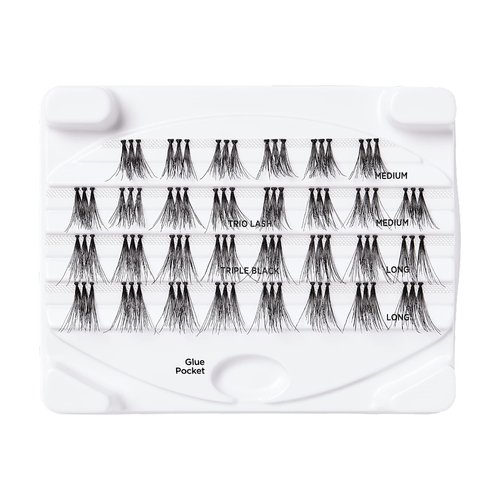 iENVY False Eyelashes Triple Black Knotted Individual Trio Lashes 3X Volume Reusable Eyelash Clusters (M/L)