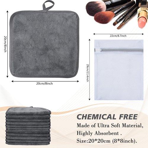 SINLAND Microfiber Facial Cloths Fast Drying Washcloth 8inch x 8inch Absorbent Face Wash Cloth Soft Makeup Remover Cloths
