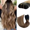 Sew in Human Hair Weft Bundles Brazilian Remy Hair Extensions 24inch 120g Omber Black to Chestnut Brown with Strawberry Blonde Balayage Highlight Brazilian Virgin Human Hair Weft Sew in Hair Bundles