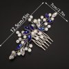 Teyglen Rhinestone Wedding Hair Comb Blue Crystal Pearl Hair Piece Bridal Crystal Side Comb for Bride Wedding Headpiece Hair Accessories for Women Girls