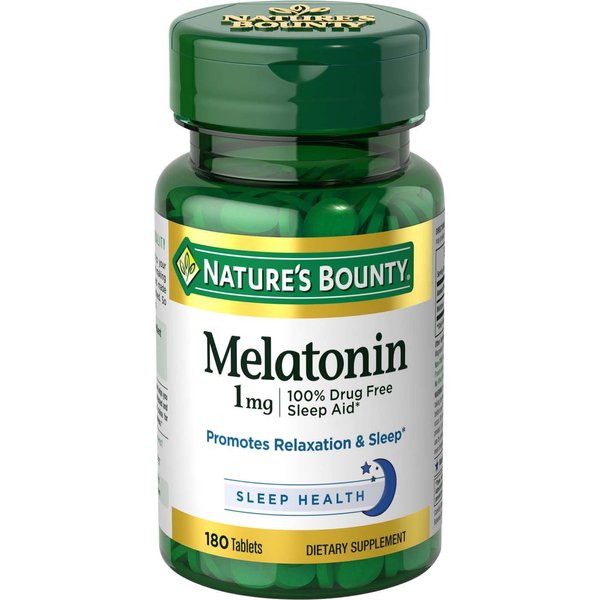 Nature's Bounty Melatonin, 100% Drug Free Sleep Aid, Promotes Relaxation and Sleep Health, 1mg, 180 Tablets