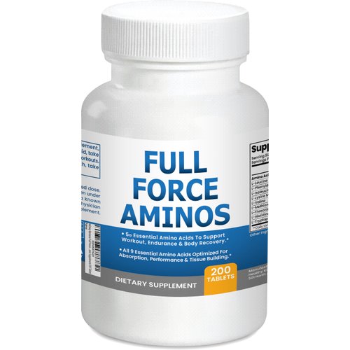 Full Force Amino Acid Supplement, Tissue Building Essential Amino Acids for Workout Recovery. Amino Acids for Performance 5000mg 200 EAA BCAA Tablets