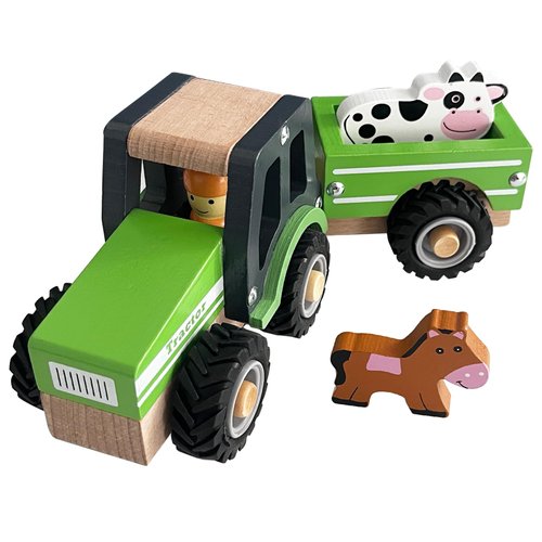WoodenEdu Wooden Tractor Toys for Toddlers 1-3, Baby Vehicle Toys Hand Push Car Toys for 1 2 3 Year Old Boys Girls (Red)