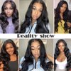BASEMMAHER 26 Inch Body Wave Lace Front Wigs Pre-Plucked Glueless Wigs Wave Lace Front Wigs Natural Black Synthetic Artificial Fiber Human Hair Lace Frontal Wigs for Women