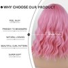 MeaYOO Pink Wig for Women, Short Wavy Pastel Pink Wigs with Lace, Shoulder Length Middle Part Curly Wavy Bob Wig, Natural Looking Synthetic Party Cosplay Wigs for Girl, Colorful Costume Wigs 14 Inch