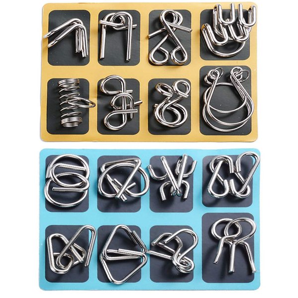 TANCH 16 PCS Type A+B Different Brain Teaser Metal Wire Puzzles IQ Challenge Magic Trick Unlinking & Linking Game Toys for Kids and Adults