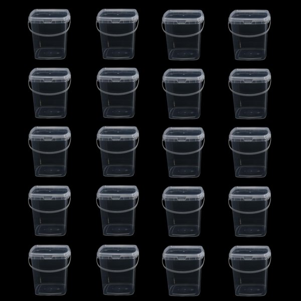 Lobergel 20 Pack 33oz Square Slime Containers with Lids and Handles, 1000ml Clear Transparent Plastic Storage Bucket Container, Cocktail Rum Buckets Reusable Food Storage Containers for Parties