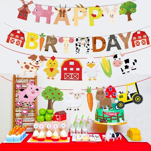 Farm Animals Birthday Party Decorations Farm Animals Happy Birthday Banner with Barnyard Bunting Garland for Kids Boys Girls Farm Theme Party Decorations Supplies