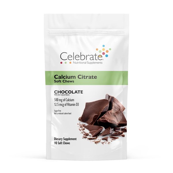 Celebrate Vitamins Calcium Citrate Soft Chews - 500mg Calcium Citrate, 500 IU Vitamin D3 - Bone Health Support - Sugar & Gluten Free, Calcium Supplement After Bariatric Surgery, Chocolate, 90 Count