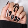 Press On Nails Short Almond, SHOWMORE Black Goth Acrylic Fake Nails Medium Snake Stars Moon Witchy Glue On Nails False Nails with Design Stick On Nails in 15 Sizes 30 Nail Kit with Glue