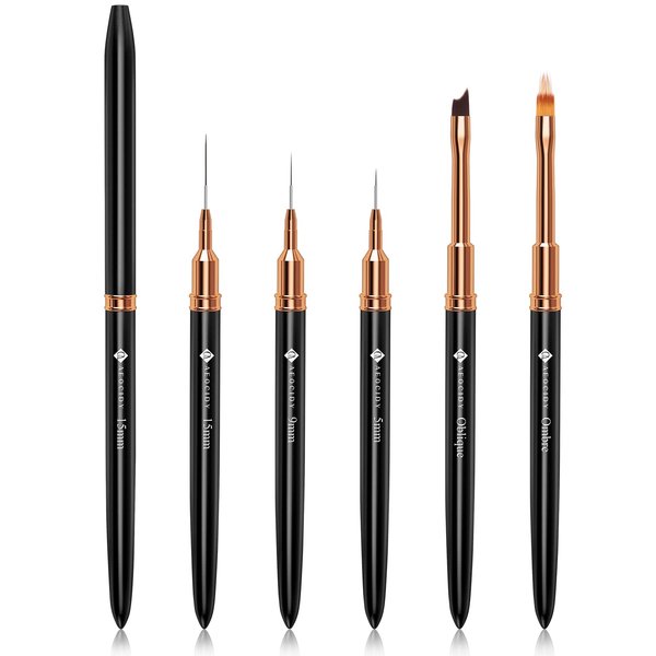 Aeocidy Nail Art Brushes Set - 5pcs Nail Brushes Nail Liner Brush (5/9/15mm) Ombre Nail Brush French Tip Nail Brush Gel Builder Brush Nail Polish Brush Nail Art Design Tools Metal Handle for Nails