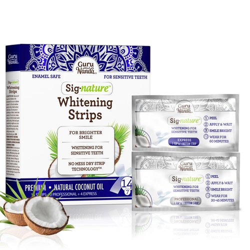 GuruNanda Teeth Whitening Strips, 7 Day Treatments, Enamel-Safe Teeth Whitening for Sensitive Teeth, Non-Slip, Dry Strip Technology