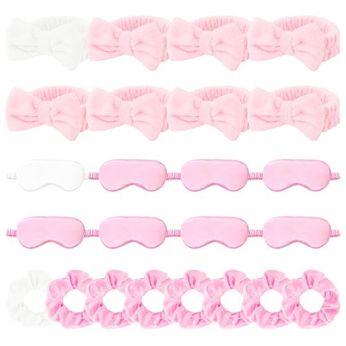 Casoty 24 Pcs Spa Headbands & Plush Sleep Eye Masks & Velvet Scrunchies Set, Bachelorette Party Favors, Bride and Bridesmaid Headband, Skincare Headbands for Spa Bachelorette Party