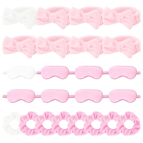 Casoty 24 Pcs Spa Headbands & Plush Sleep Eye Masks & Velvet Scrunchies Set, Bachelorette Party Favors, Bride and Bridesmaid Headband, Skincare Headbands for Spa Bachelorette Party