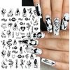 6 Sheets Halloween Nail Art Stickers Scary Face 3D Self-Adhesive Nail Dark Butterfly Bloodthirst Rose Skeleton Zombie Hearts Design Nail Supplies DIY Nail Decorations for Women Girls Manicure