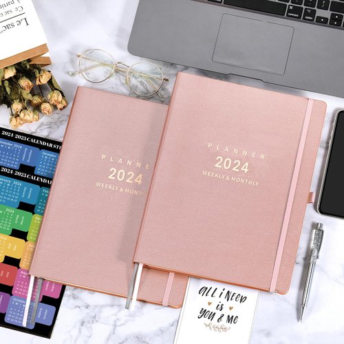 2024 Planner - Jan 2024 - Dec 2024, Weekly Monthly Planner 2024, 8.5" x 11", Pen Holder, Calendar Stickers, Pocket, 25 Notes Pages, Faux Leather Cover, 2 Book Marks, A4 Premium Paper