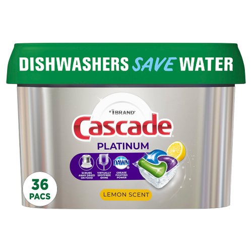 Cascade Platinum ActionPacs Dishwasher Detergent Pods, Lemon, 36 Count