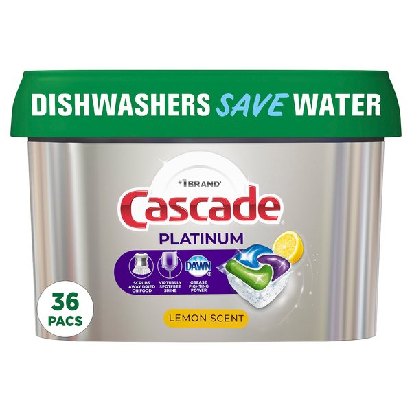 Cascade Platinum ActionPacs Dishwasher Detergent Pods, Lemon, 36 Count
