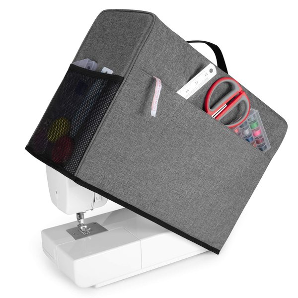 CURMIO Sewing Machine Cover with Pockets, Dust Cover Compatible with Most Standard Singer and Brother Sewing Machine, Gray (Patented Design)