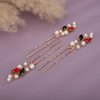 Teyglen 3pcs Pearl Wedding Hair Pins Bridal Crystal Pearl Hair Pins Clips Handmade Blue Red Green Rhinestone Hair Piece Party Wedding Hair Accessories for Women Girls (Black-Red)