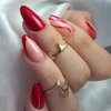 ANDGING French Tip Press on Nails Red Short Almond Fake Nails with Glue Acrylic Curved Glue on Nails with Designs Gel Classy Manicure False Nail for Women Girls Stick ons Nails for Wedding Birthday
