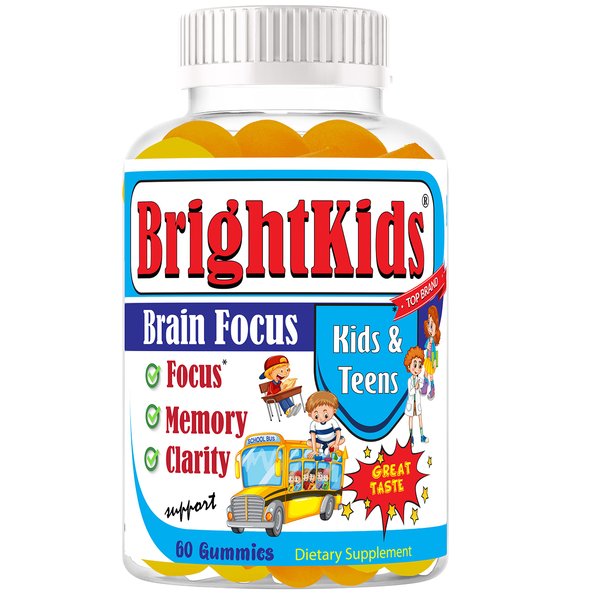BrightKids Brain Focus Gummies for Kids & Teens, Attention and Focus Support, Kids Omega 3 Chewable, Brain Booster, Memory Supplements for Children, Lemon & Orange Flavored 60 Gummies
