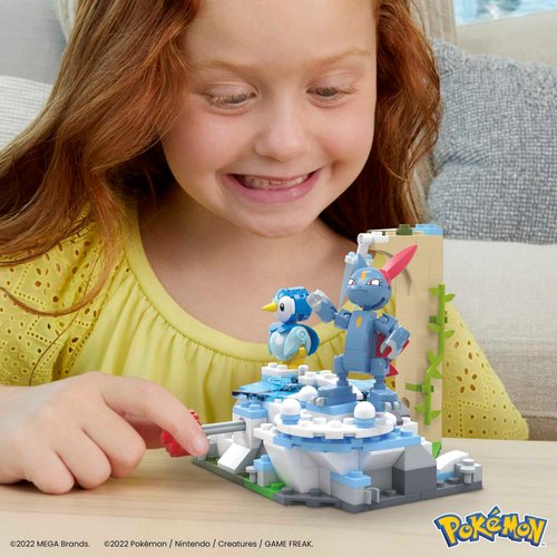MEGA Pokemon Action Figure Building Toys, Piplup and Sneasel's Snow Day with 171 Pieces and Motion, 2 Poseable Characters, for Kids
