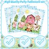 122PCS Farm Animal Party Supplies for Boys Baby Shower Party Blue Barn Animal Theme Birthday Decorations Barnyard Tableware Set Plate Napkins Forks Dinnerware for 20 Guests
