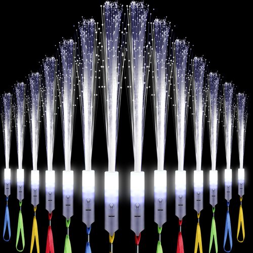 Tujoe 50 Pcs White Fiber Optic Wands Bulk New Years Eve Party Supplies LED Light Glow Sticks with 3 Modes Long Flashing Glow for Birthday Wedding Bridal Shower Glow in the Dark Party Favors