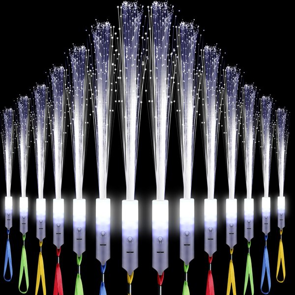 Tujoe 50 Pcs White Fiber Optic Wands Bulk New Years Eve Party Supplies LED Light Glow Sticks with 3 Modes Long Flashing Glow for Birthday Wedding Bridal Shower Glow in the Dark Party Favors