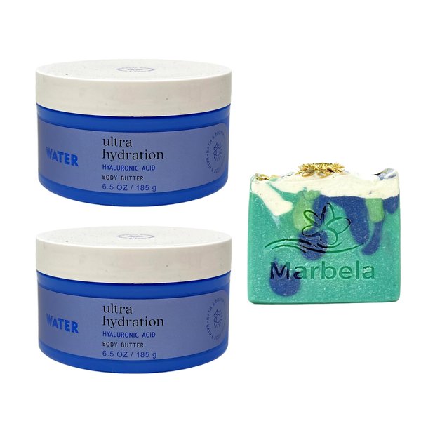 Bath & Body Works Water Ultra Hydration 2 Pack Body Butter Set with an Aloe Vera Bar Soap - Full Size