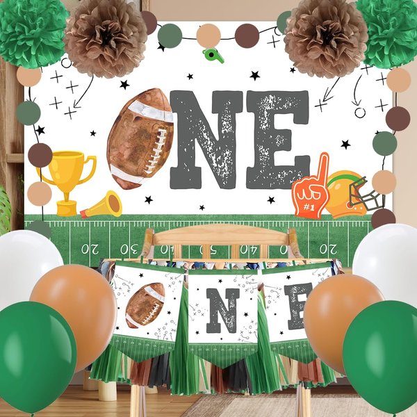 First Down Football Birthday Party Baby Highchair Banner First Birthday Football Backdrop for Boy 1st Birthday Football Party Decorations Football Party Favors Football Theme Birthday (Football)