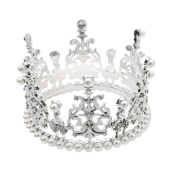JORCEDI Women Girls Retro Man-made Pearl Crown Bride Tiara Cake Topper Decoration for Women Lady Girl Bridal King Princess Costume Party Birthday Wedding Pageant Silver